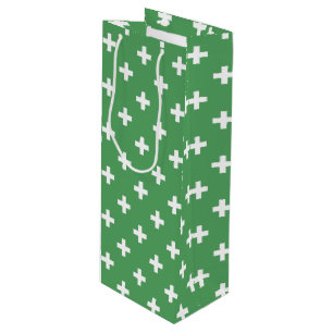 White polka crosses on green wine gift bag
