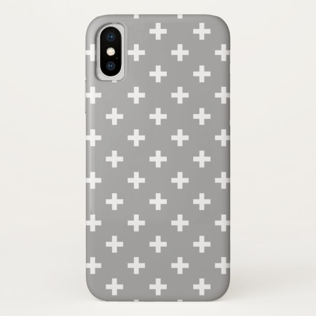 White polka crosses on grey Case-Mate iPhone case (Back)
