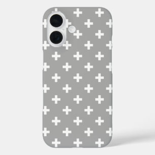 White polka crosses on grey iPhone 16 case