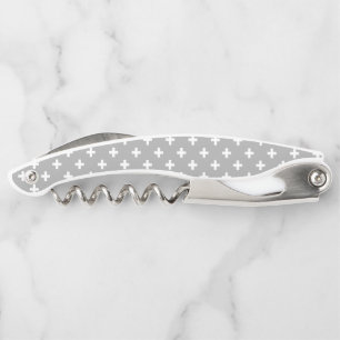 White polka crosses on grey corkscrew