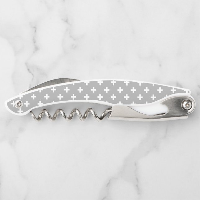 White polka crosses on grey corkscrew (Back)