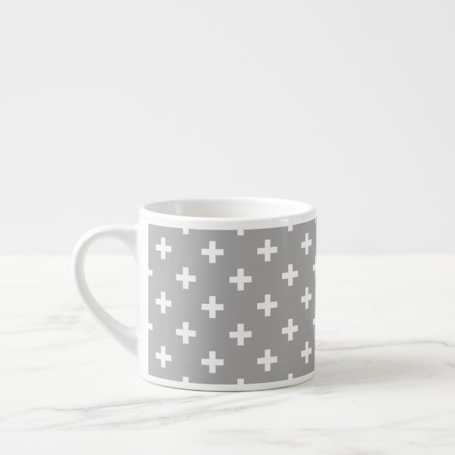 White polka crosses on grey espresso cup (Left)