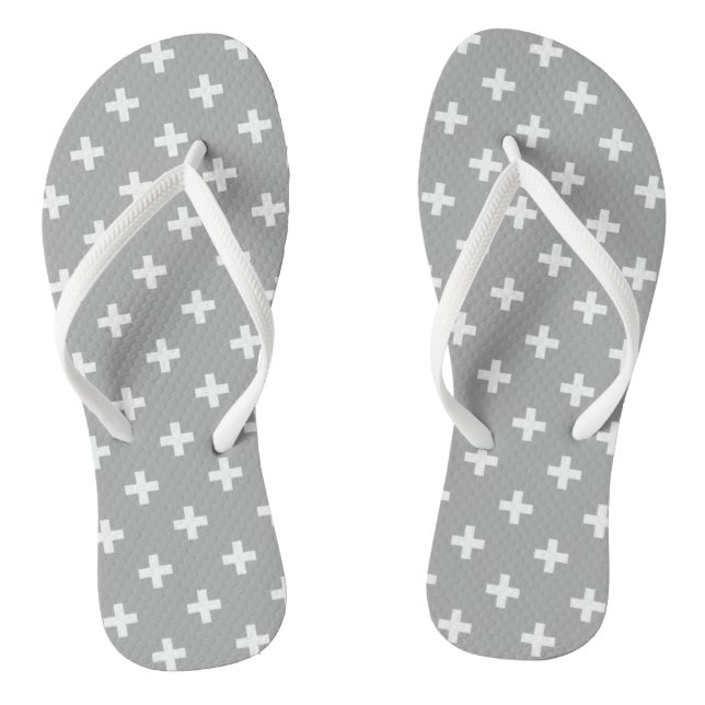 White polka crosses on grey flip flops (Footbed)