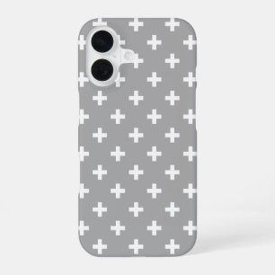 White polka crosses on grey iPhone 16 case
