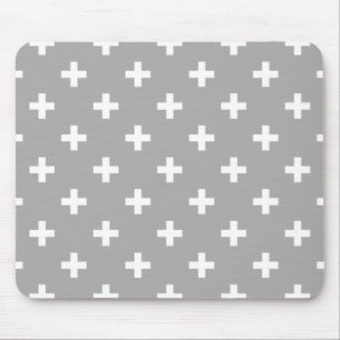 White polka crosses on grey mouse mat