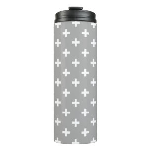 White polka crosses on grey thermal tumbler