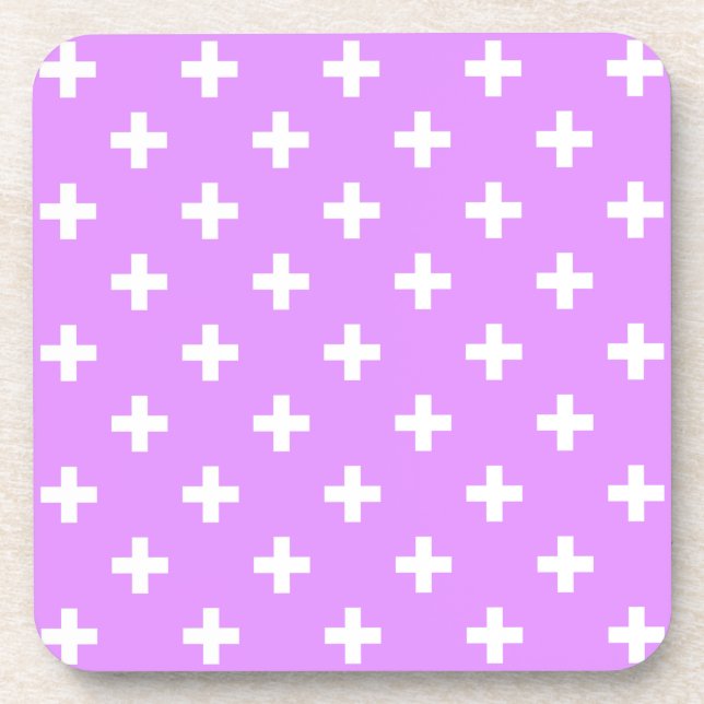 White polka crosses on lilac coaster (Front)