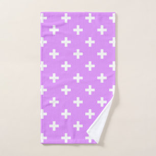 White polka crosses on lilac hand towel
