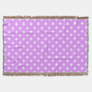 White polka crosses on lilac throw blanket