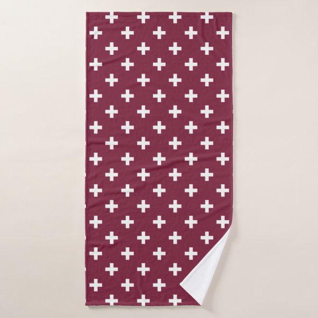 White polka crosses on mulberry bath towel (Bath Towel)