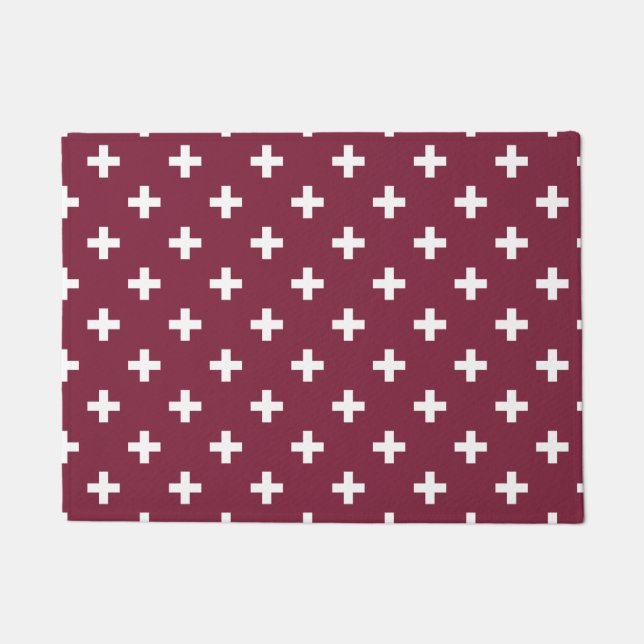 White polka crosses on mulberry doormat (Front)
