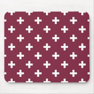 White polka crosses on mulberry mouse mat