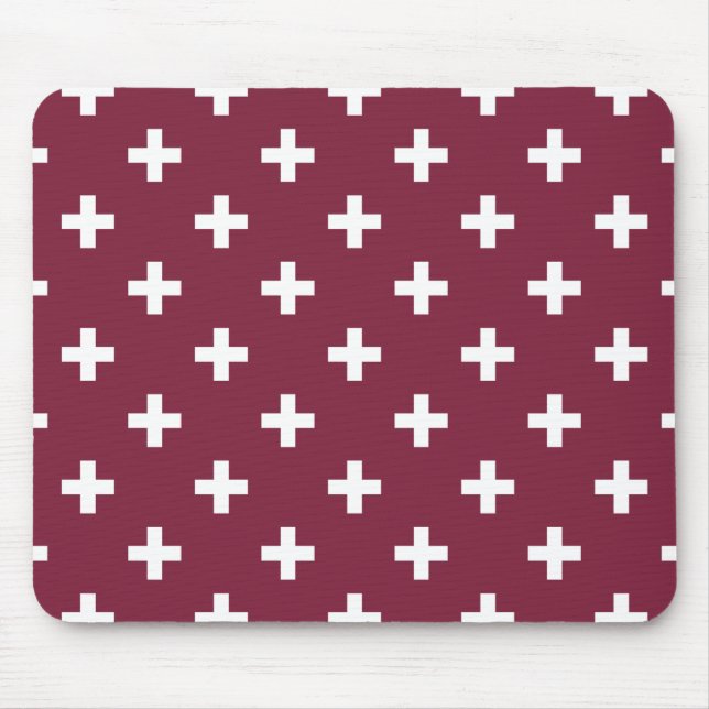 White polka crosses on mulberry mouse mat (Front)