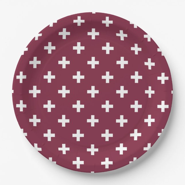 White polka crosses on mulberry paper plate (Front)