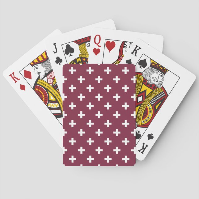 White polka crosses on mulberry playing cards (Back)