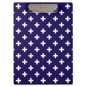 White polka crosses on navy blue clipboard
