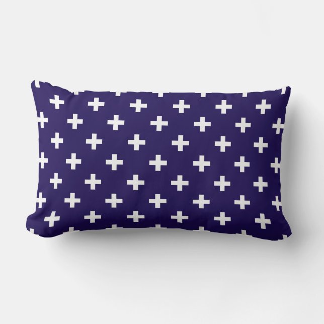 White polka crosses on navy blue lumbar cushion (Front)
