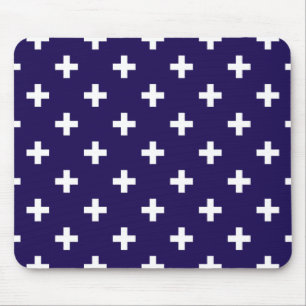 White polka crosses on navy blue mouse mat