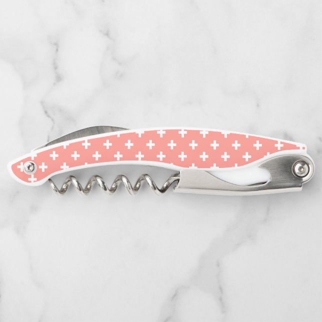 White polka crosses on peach corkscrew (Back)