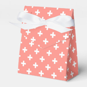 White polka crosses on peach favour box