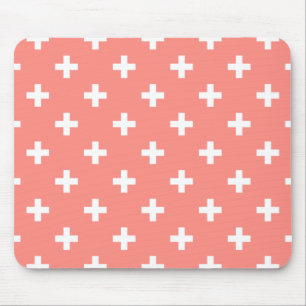 White polka crosses on peach mouse mat