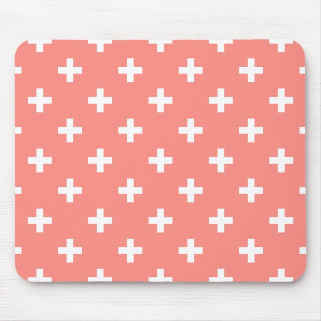 White polka crosses on peach mouse mat (Front)