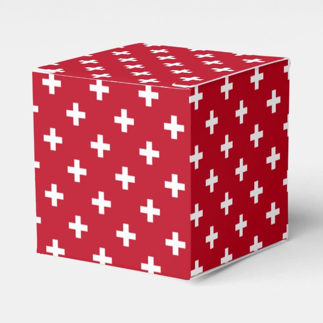 White polka crosses on red favour box (Front Side)