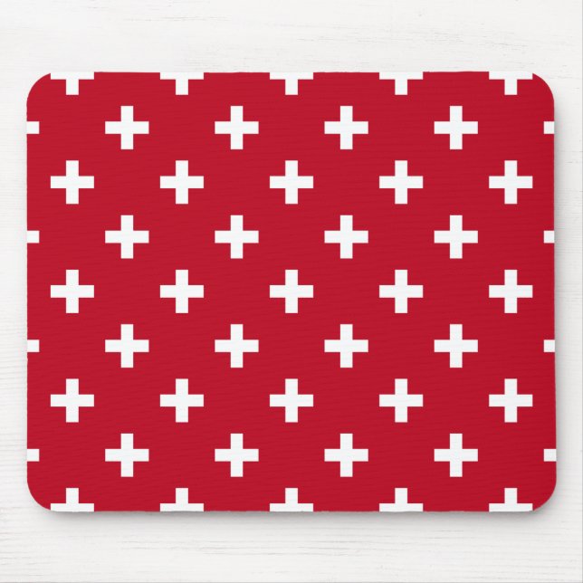 White polka crosses on red mouse mat (Front)