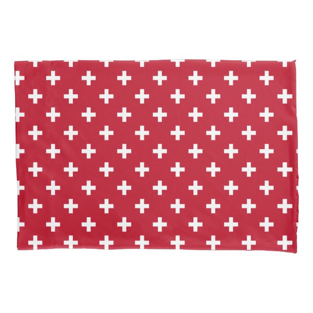 White polka crosses on red pillowcase (Front)