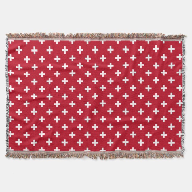 White polka crosses on red throw blanket (Front)