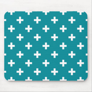 White polka crosses on teal mouse mat