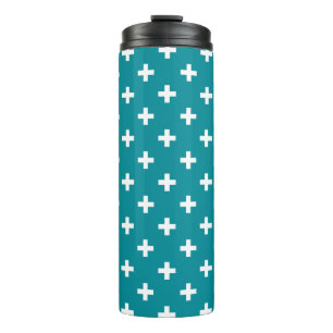 White polka crosses on teal thermal tumbler