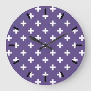 White polka crosses on ultra violet large clock
