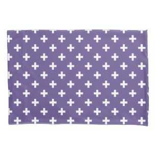 White polka crosses on ultra violet pillowcase
