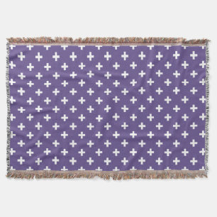 White polka crosses on ultra violet throw blanket