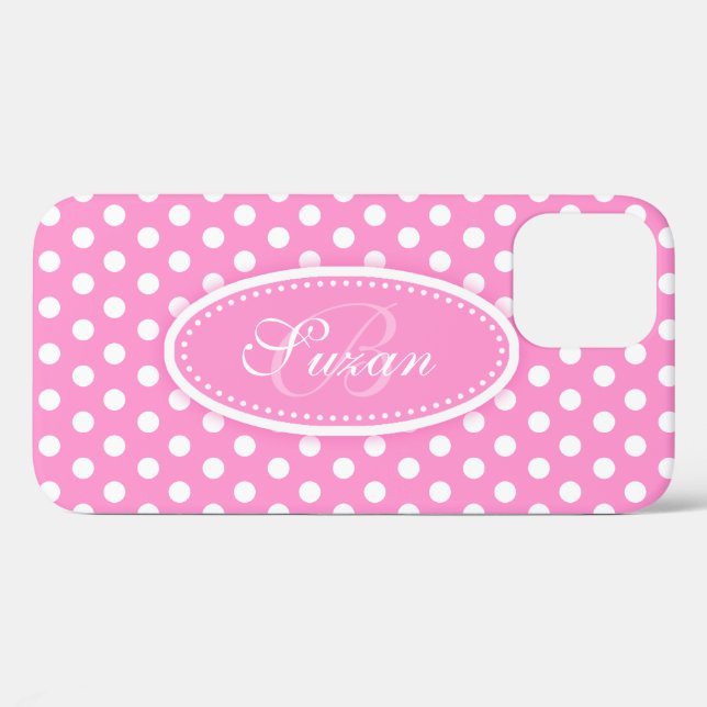 White polka dot and pink custom name Case-Mate iPhone case (Back (Horizontal))