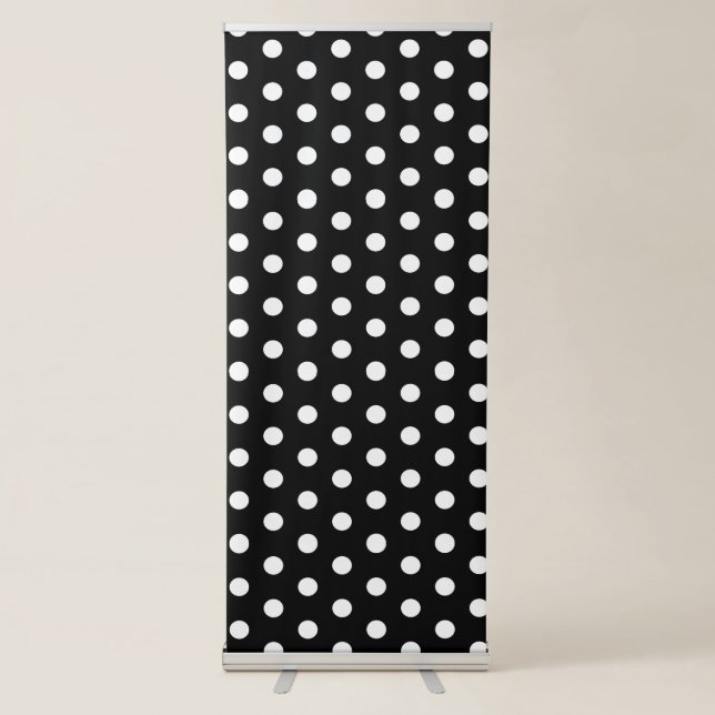 White Polka Dot Black Vertical Retractable Banner (Front)