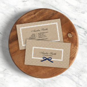 White Polka Dot Blue Ribbon Social Media Kraft Business Card