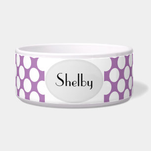 White Polka Dot Ceramic Dog Food Bowl - HAMbWG
