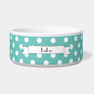 White Polka Dot Ceramic Dog Food Bowl - HAMbWG