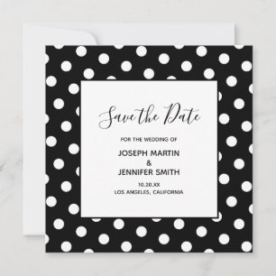 White Polka Dot Elegant Calligraphy Save the Date