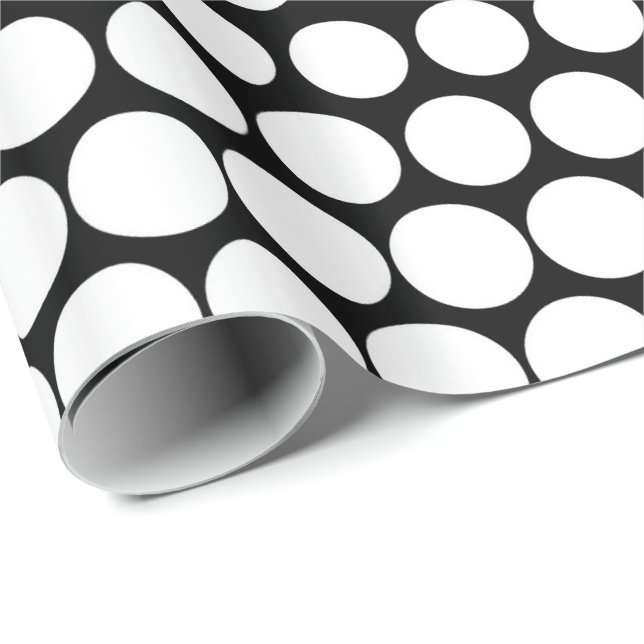 White Polka Dot Modern Black Wrapping Paper (Roll Corner)