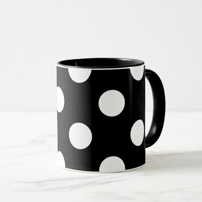 White Polka Dot on Black Pattern Mug (Front Right)