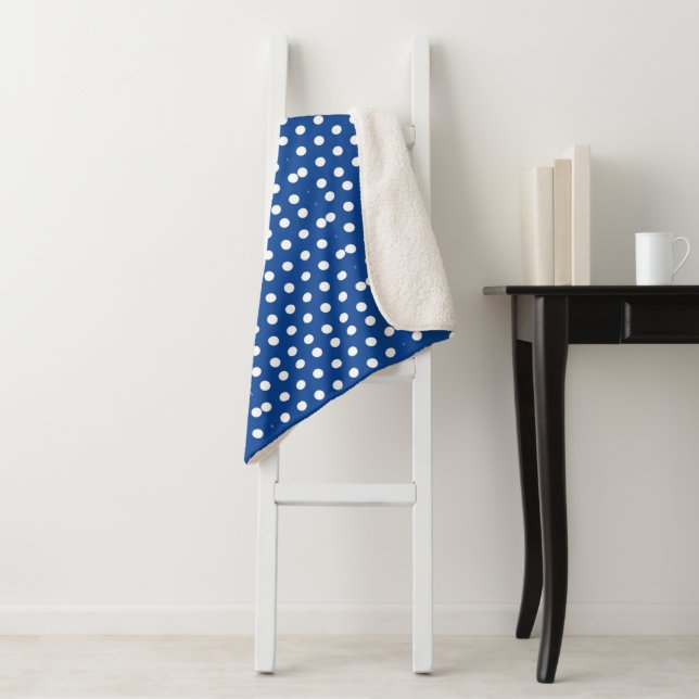 White Polka Dot on Blue Background  Sherpa Blanket (In Situ)