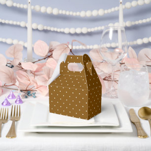 White Polka Dot on Brown Popcorn Gable Favour Box