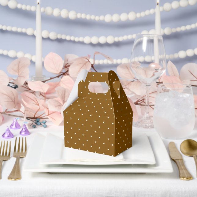White Polka Dot on Brown Popcorn Gable Favour Box (Wedding)
