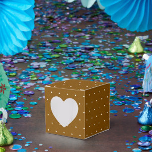White Polka Dot on Brown Popcorn Heart Mark Favour Box