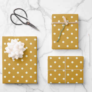 White Polka Dot on Chic Trendy Mustard Seed Yellow Wrapping Paper Sheet
