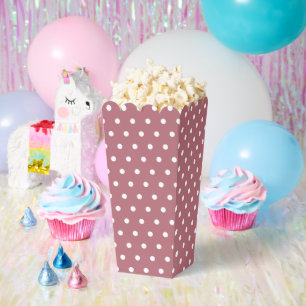 White Polka Dot on Classic Rose Gold Popcorn Favour Box