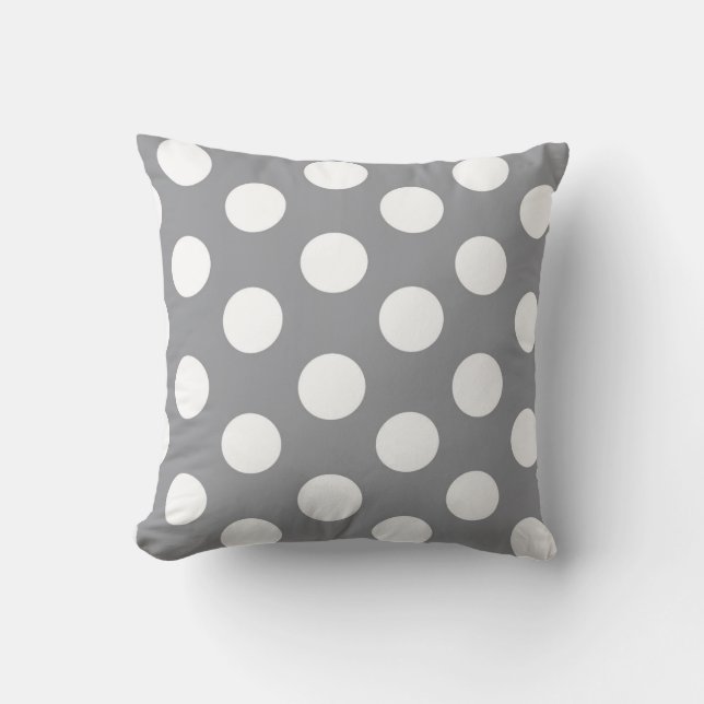 White Polka Dot on Grey Throw Pillow Room Accent (Front)